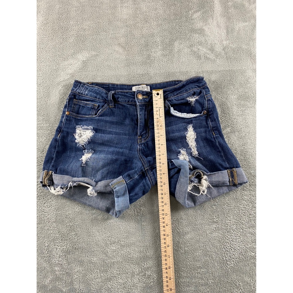 Judy Blue Los Angeles Womens Distressed Denim Shorts Dark Wash Cuffed Size L - Picture 10 of 14